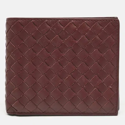 Pre-owned Bottega Veneta Burgundy Intrecciato Leather Bifold Wallet
