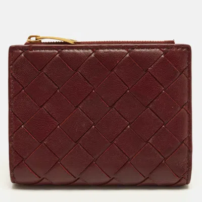 Pre-owned Bottega Veneta Burgundy Intrecciato Leather Bifold Wallet