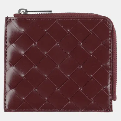 Pre-owned Bottega Veneta Burgundy Intrecciato Leather Coin Purse