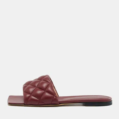 Pre-owned Bottega Veneta Burgundy Intrecciato Leather Lido Flat Slide Sandals Size 35.5