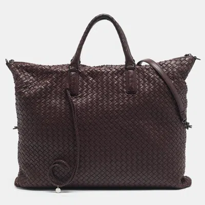 Pre-owned Bottega Veneta Burgundy Intrecciato Leather Maxi Convertible Tote
