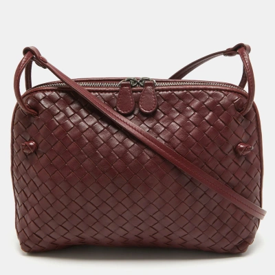 Pre-owned Bottega Veneta Burgundy Intrecciato Leather Nodini Crossbody Bag