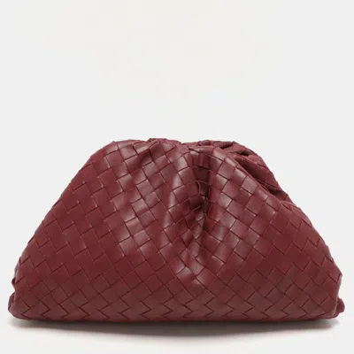 Pre-owned Bottega Veneta Burgundy Intrecciato Leather Teen Pouch Clutch