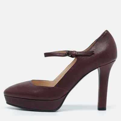 Pre-owned Bottega Veneta Burgundy Leather Mary Jane Platform Pumps Size 38