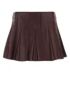 Bottega Veneta Burgundy Leather Mini Skirt In Dark Brown