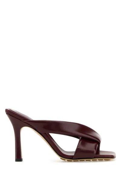 Bottega Veneta Leather Cross Strap Square Toe Mules In Brown