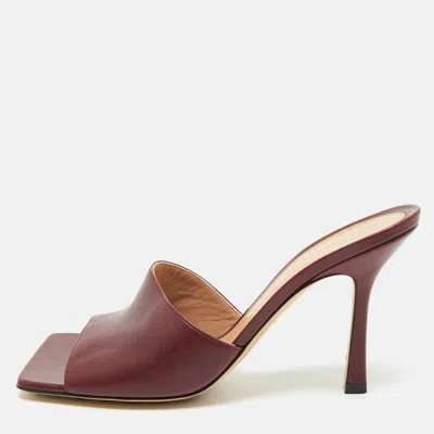 Pre-owned Bottega Veneta Burgundy Leather Stretch Square Toe Slide Sandals Size 39