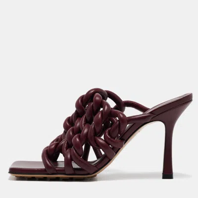 Pre-owned Bottega Veneta Burgundy Leather Stretch Twist Slide Sandals Size 37
