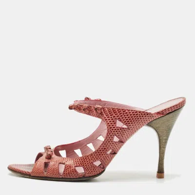 Pre-owned Bottega Veneta Burgundy Lizard Knotted Slide Sandals Size 39.5