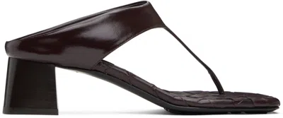 BOTTEGA VENETA BURGUNDY MARELLA THONG HEELED SANDALS