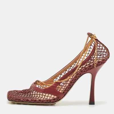 Pre-owned Bottega Veneta Burgundy Mesh And Leather Chain Stretch Pumps Size 38