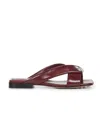 Bottega Veneta Burgundy Shiny Calf Leather Riva Flat Mules In Bordeaux