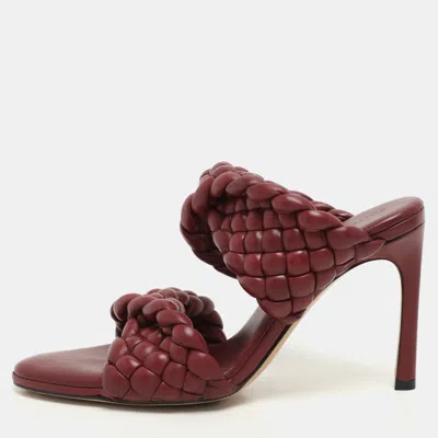 Pre-owned Bottega Veneta Burgundy Woven Leather Slide Sandals Size 37