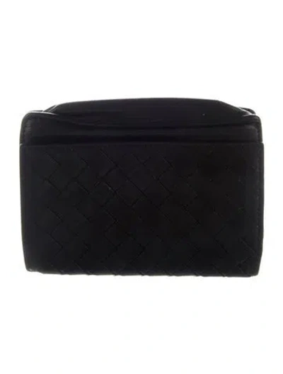 Pre-owned Bottega Veneta Business Card Case Intrecciato Weave Card Holder In Black