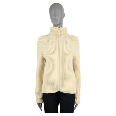 Pre-owned Bottega Veneta Butter Beige Wool 2020 Ribbed Zip-front Sweater L In Brown