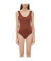 Bottega Veneta Button Detail Swimsuit In Walnut Color