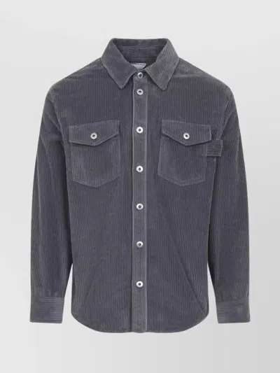 Bottega Veneta Button-down Collar Long Sleeve Corduroy Shirt In Gray