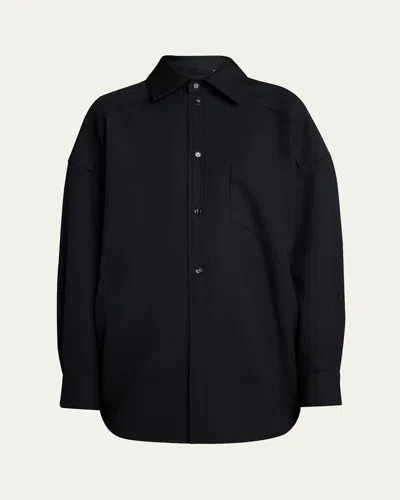 Bottega Veneta Button Down Sartorial Wool Twill Shirt In Nero