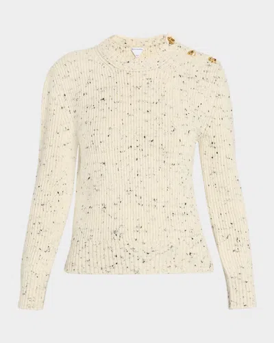 BOTTEGA VENETA BUTTON-SHOULDER SPECKLED RIB CREWNECK SWEATER