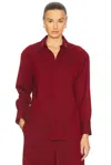 Bottega Veneta Subtle Stripe Wool Blend Button-up Shirt In Red