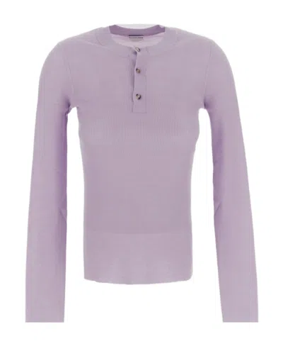 Bottega Veneta Button-up Wool Jumper In Purple