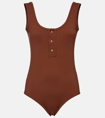 Bottega Veneta Buttoned Swimsuit In Brown
