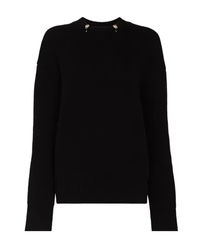 Bottega Veneta Bv Cn Metal Dtl Ls Dbl Fc Shetland Sweat In Black