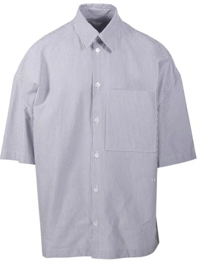 Bottega Veneta Bv Embroidered Striped Overshirt In Grey