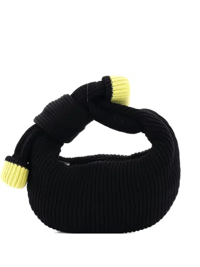 Pre-owned Bottega Veneta Bv Jodie Knitted Wool Mini Hobo Bag In Black