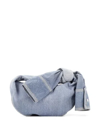 Pre-owned Bottega Veneta Bv Jodie Shirt Effect Denim Mini Hobo Bag In Blue