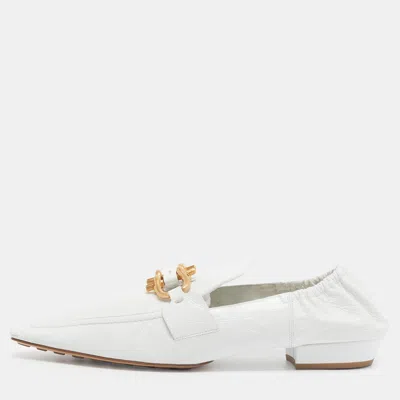 Pre-owned Bottega Veneta Bv Madame Size 39.5 White Leather Slip On Loafers