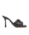 Bottega Veneta Green Intrecciato Lido Heeled Sandals In Black