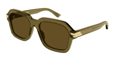 Pre-owned Bottega Veneta Bv1123s-004 Rectangle Green In Brown