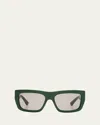 Bottega Veneta Acetate & Metal Rectangle Sunglasses In Shiny Solid Dark Green