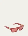 Bottega Veneta Acetate & Metal Rectangle Sunglasses In Shiny Solid Orange Opium