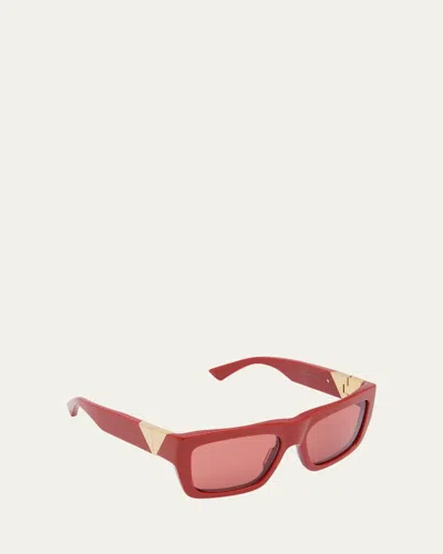 Bottega Veneta Acetate & Metal Rectangle Sunglasses In Shiny Solid Orange Opium