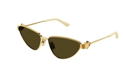 Pre-owned Bottega Veneta Bv1186s 002 Gold/brown Cat Eye Women's Sunglasses
