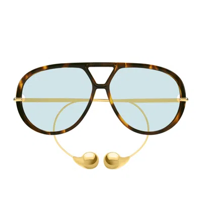 Bottega Veneta Bv1273s Linea Unapologetic 007 Havana Gold Green Sunglasses In Brown
