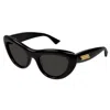 Bottega Veneta Curvy Acetate Cat-eye Sunglasses In 001 Black Black Grey