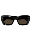 Bottega Veneta Beveled Acetate Rectangle Sunglasses In 001 Black Black Brown