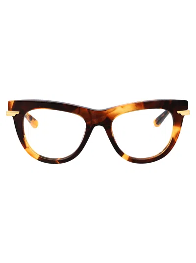 Bottega Veneta Havana Metal Optical Glasses In Brown