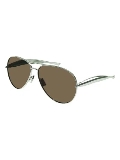 Bottega Veneta Metallic Green Sunglasses In Silver