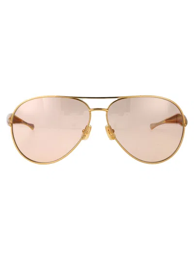Bottega Veneta Bv1305s Aviator Gold-tone Sunglasses In Pink
