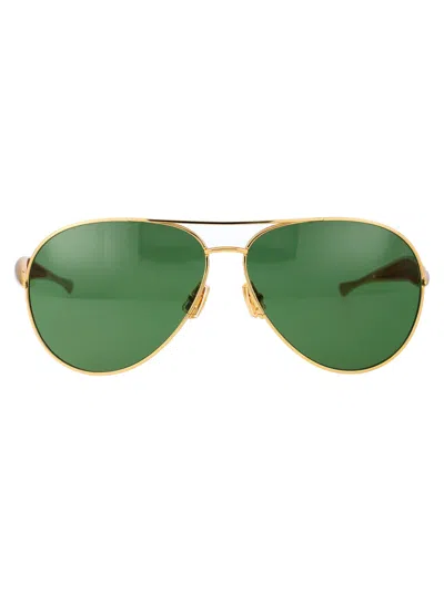 Bottega Veneta Bv1305s Aviator Green-lens Sunglasses In Gold