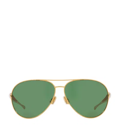 Bottega Veneta Bv1305s Green-tinted Sunglasses In Gold