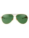 Bottega Veneta Gold Gold Green Metal Sunglasses In Gold