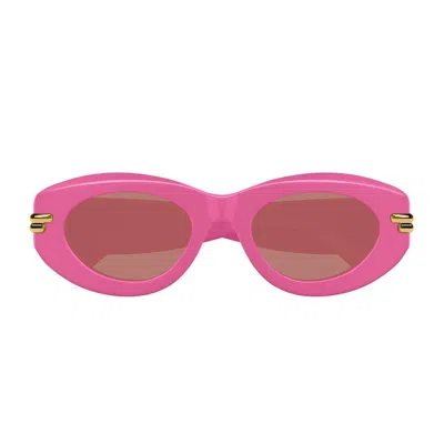 Bottega Veneta Bv1322s Linea Mitre 004 Fuchsia Red Sunglasses In Pink