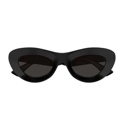 Bottega Veneta Ribbon Plastic Cat-eye Sunglasses In Black Black Grey
