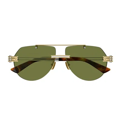 Bottega Veneta Bv1342s Linea Unapologetic 003 Gold Silver Green Sunglasses In Oro