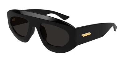 Bottega Veneta Black-black-grey Acetate Sunglasses In Orange
